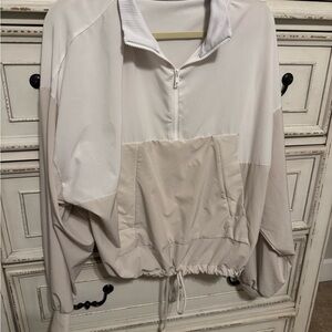 Beige and White Alo Quarter-Zip Pullover